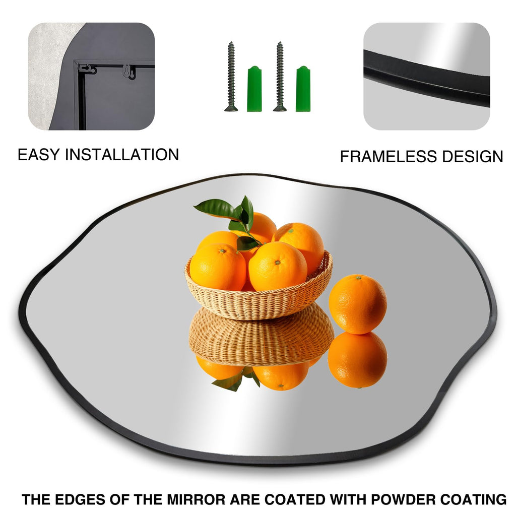 25" Irregular Round Wall Mirror, Scalloped Frameless Mirror