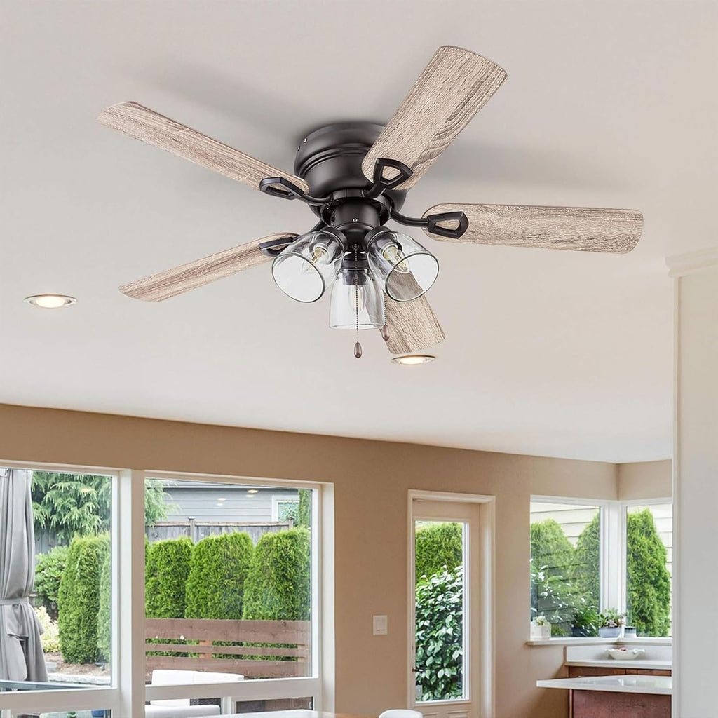 Ceiling Fans Renton 42" Bronze Indoor Fan with Clear 3 Light LED Multi Arm; E26/B11 Bulb and Pull-Chains