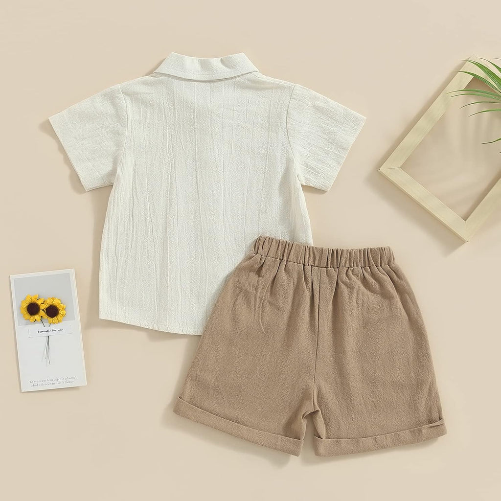 Toddler Baby Boy Clothes Cotton Linen Short Sleeve Button Down Shirt Shorts Set 2Pcs Summer Outfits