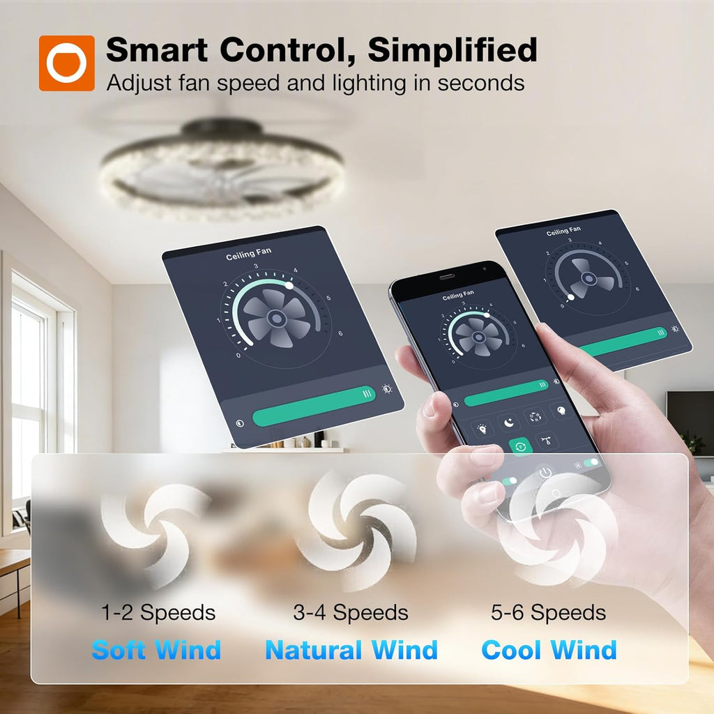 Ceiling Fans with Lights and Remote, 20'' Low Profile Ceiling Fans, 3000-6000K Dimmable Modern Flush Mount LED Fan Light, Fandelier Ceiling Fan for Bedroom, Kitchen, Living Room, Black A101-B0DNFGXWWJ