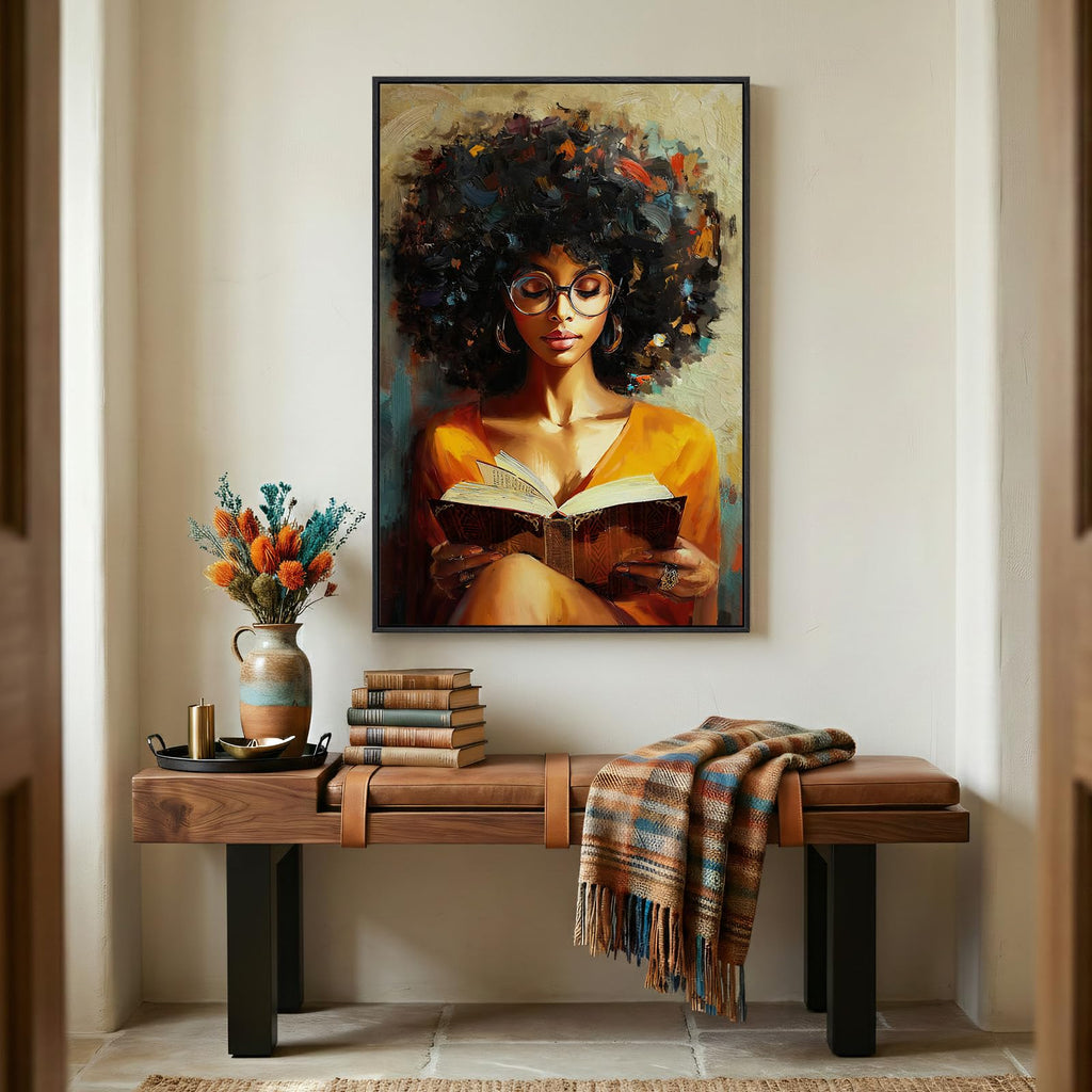 Framed African American Black Girl Portrait Canvas Wall Art, 24x36 In