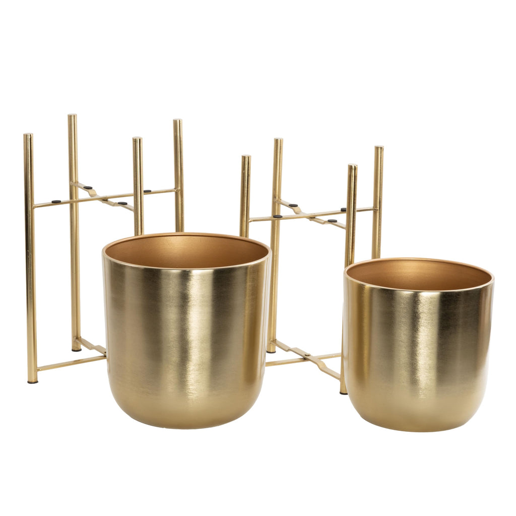 Metal Dome Planters, Set of 2, 19", 22"H, Gold