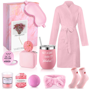13 Pcs Birthday Gift for Women Spa Basket Set, pink