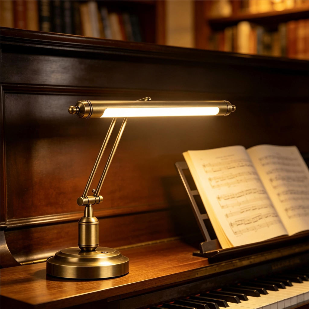 LED Piano Lamp, Antique Brass Touch Control Light for Grand Piano, 3 Color Modes Dimmable LED Desk Lamp, Adjustable
