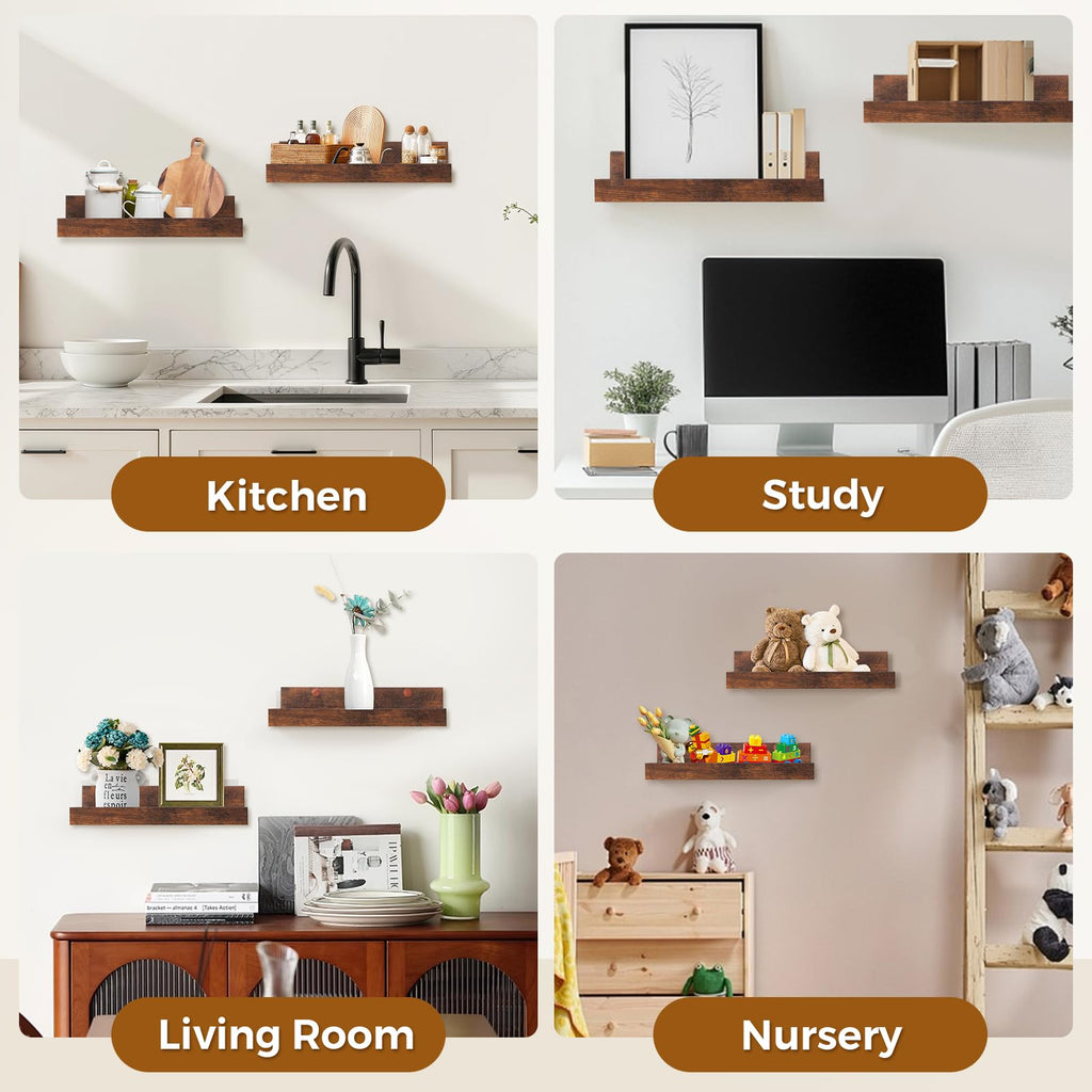 35.4" Large Floating Shelves Wood Wall Shelf with Lip, 2Pcs, Brown