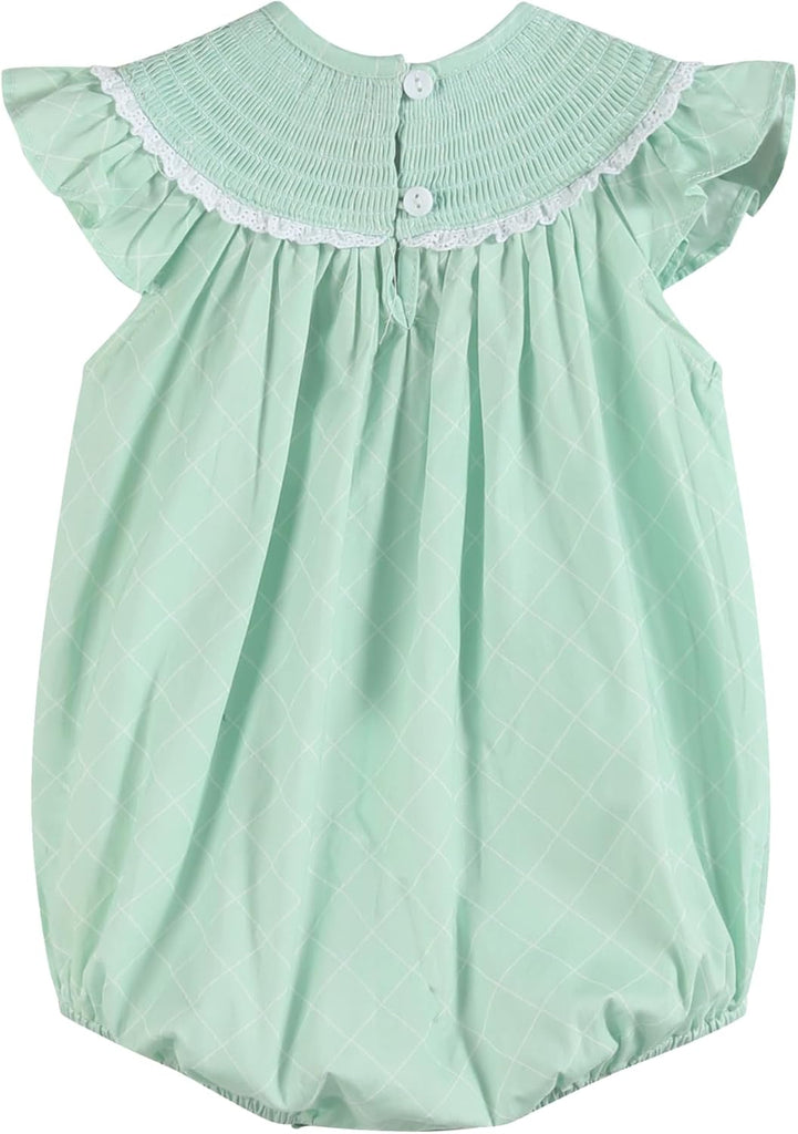 Baby Girls Smocked Ruffle Romper Cotton Daisy Outfit Infant Toddler Boutique Bubble Romper with Snaps and Ruffle