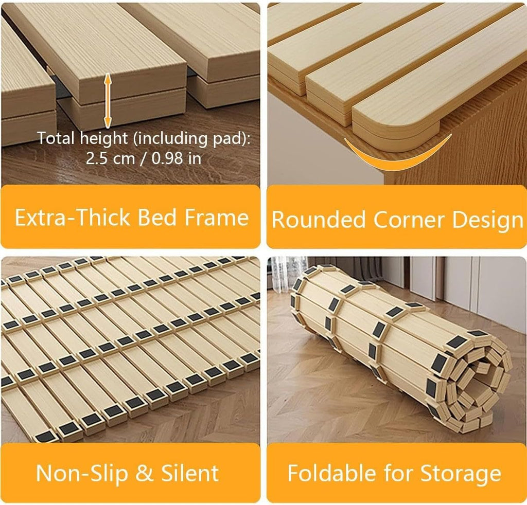 Folding Bed Frame, Wood Roll Slats, Tatami Bed Frame, Floor Mattress