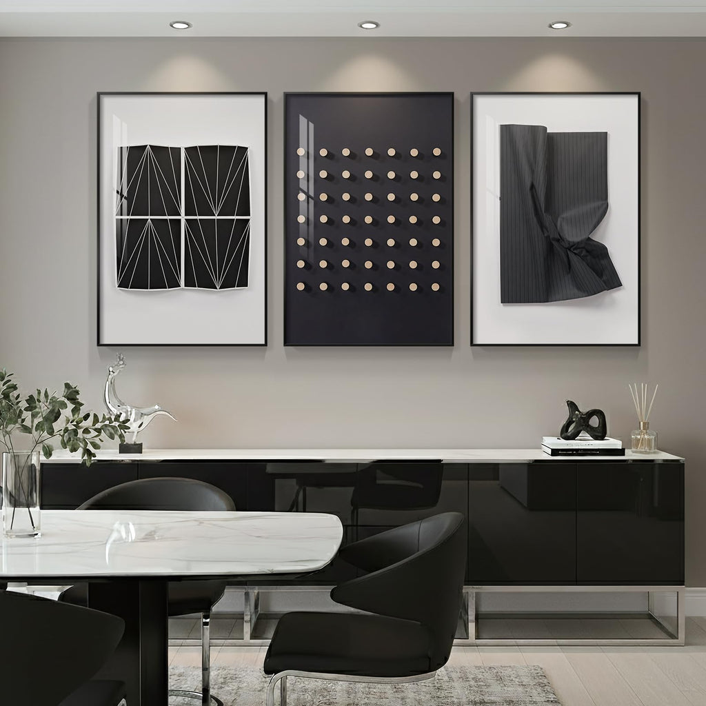 Large Framed Black and White Modern Abstract Living Room Wall Art, 24x36 In