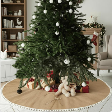 60 Inch Christmas Tree Skirt Fall Linen Burlap Tree Skirt, Khaki