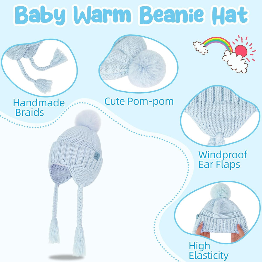 Toddler Hat and Glove Set Beanie Hats Baby Mittens for Aged 0-4 Girls Boys