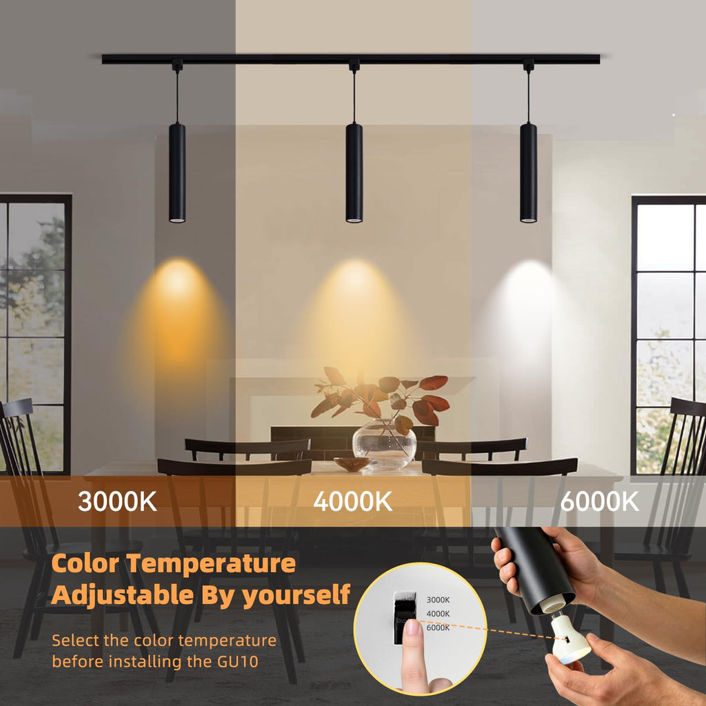 H Track Pendant Lights with Adjustable Cord, Black 6.5W 6 Pack