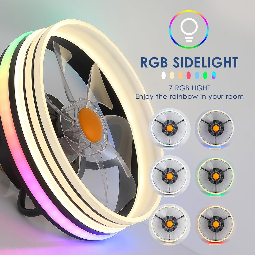 Flush Mount Ceiling Fan with RGB Light - 13Ò Small Bladeless Ceiling Fan Light with Reversible Mute Motor, RGB LED Dimmable, Low Profile Enclosed Ceiling Fans for Indoor, Kids Room, Party A101-B0DBZFTHZ8