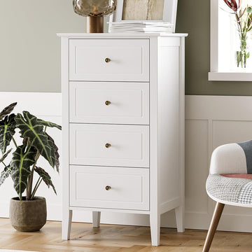 4 Drawer Dresser, White Dresser Antique Chest of Drawers with Solid Frame, Tall Wood Storage Chest Cabinet , White