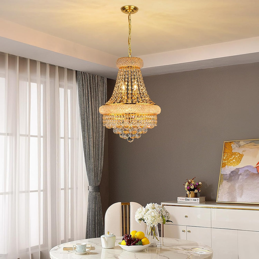 Crystal Chandeliers for Dining Room Light Fixtures Over Table_Empire Style K9 Crystal Chandeliers for Living Room_6 Lights Gold Luxury Lighting Fixtures for Bedroom Kitchen Island Entryway A108-B0DDXWNNHS