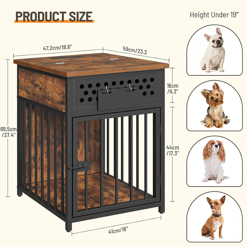 Dog Crate Furniture with Charging Station for Small Dogs