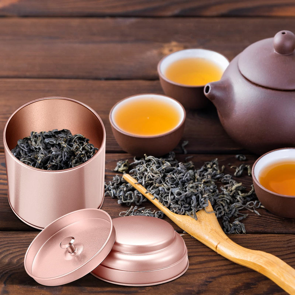 12 Pcs Tea Tins Airtight Double Lids Metal, Rose Gold, 8 oz