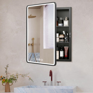 LED Medicine Cabinet Mirror 22x30 Inch, Recessed Medicine Cabinets with Lights, Anti-Fog Bathroom Mirror with