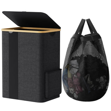 80L Laundry Basket Hamper with Lid & Removable Bag,Dark Grey