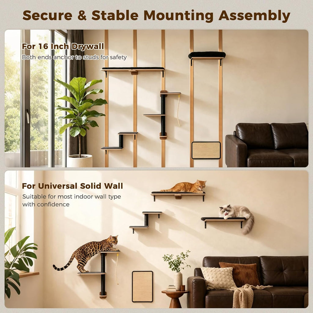 Cat Wall Shelves, Modern Cat Wall Furniture with Sisal Posts