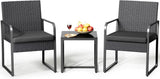 Gizoon 3 Pieces Patio Bistro Sets, Outdoor Rattan Conversation with Glass Table, Wicker Furniture Set with Cushion