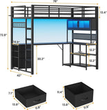 Twin Loft Bed with L-Shaped Gaming Desk, Storage Drawers & Hutch, Expanded Safety Power Outlet