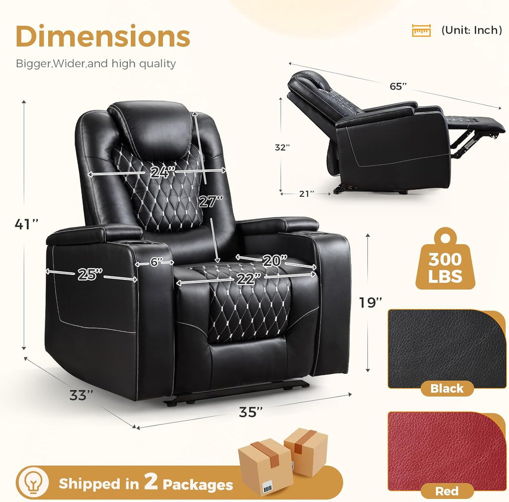 Power Recliner Chair Set of 3, Electric Soft Leather Reclining Home Theater Seating - USB Ports, Cup Holders, Hidden Arm Storage Movie & Media Room Chairs (Black) A120-B0BCWVZYX5