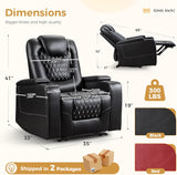Power Recliner Chair with USB Ports and Cup Holders - Overstuffed Electric Home Theater Seating PU Leather Reclining Furniture with Hidden Arm Storage, Easy to Clean (Black) A120-B0B7J395QQ