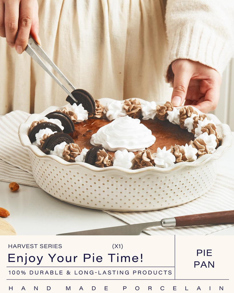 Ceramic Deep Pie Pan, 9 inch Pie Dish for Baking, Non-Stick, Oven & Dishwasher Safe, Farmhouse Decor Quiche Baking