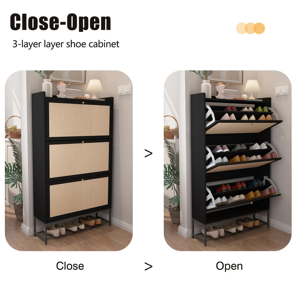 Shoe Cabinet, Shoe Cabinet Freestanding Tipping Bucket Shoe Rack Organizer with 3 Flip Drawers, Modern Entryway