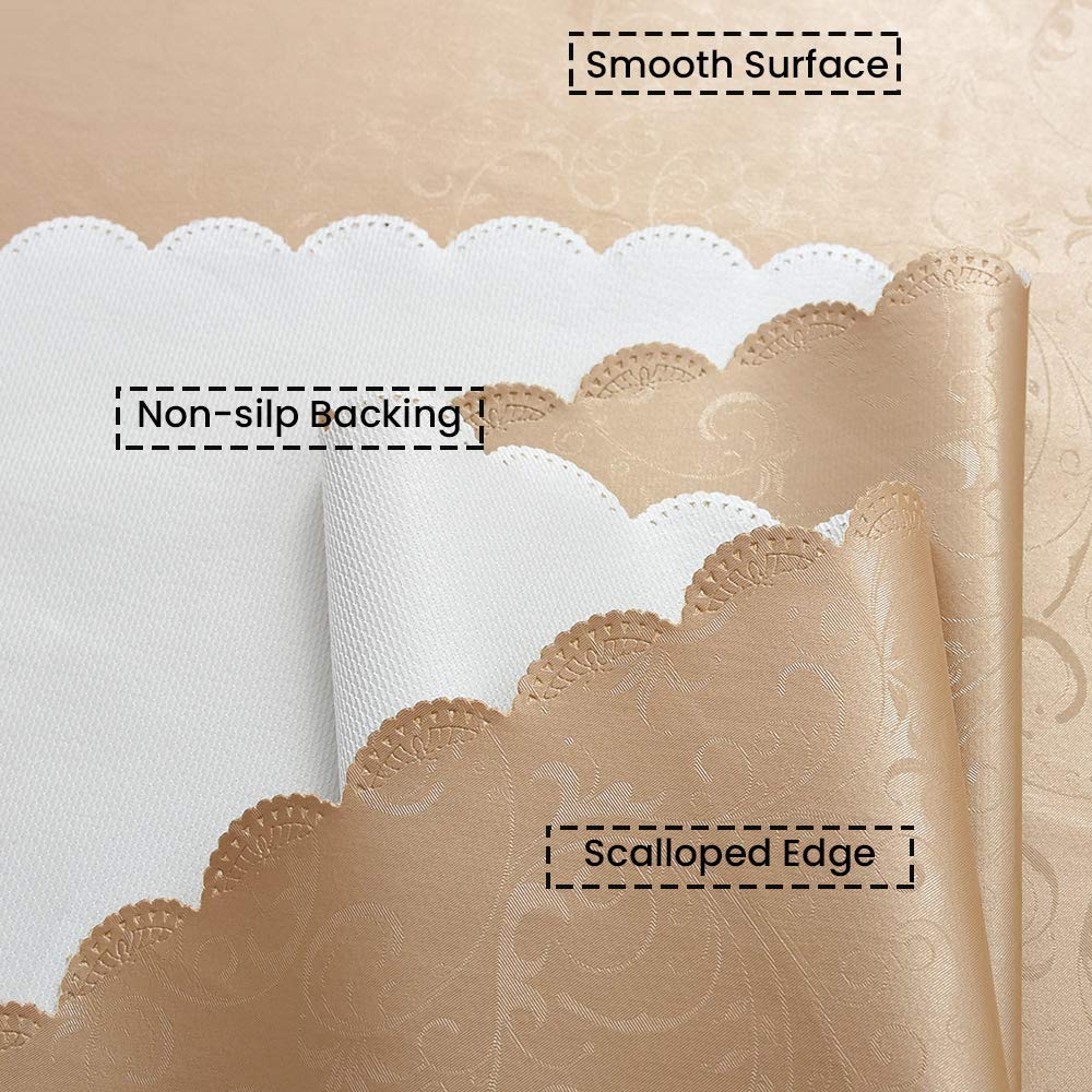Waterproof Vinyl Tablecloth Round, 60" x 60", Flower Champagne