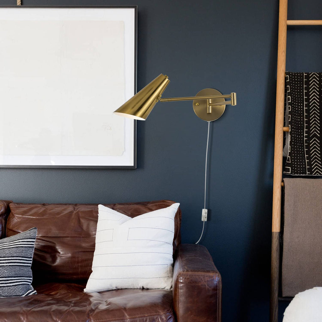 Plug in Wall Sconce Set of 2, Brass Swing Arms Wall Light Plug-in Wall Lamp Living Room Wall Lamp