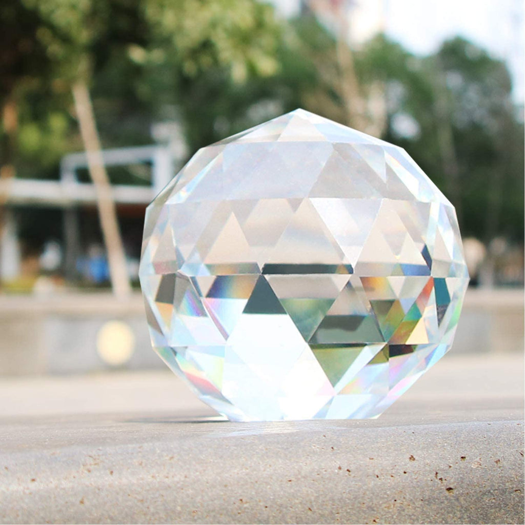 Clear Glass Crystal Ball Prism Suncatcher Rainbow Maker, Sphere Faceted Gazing Ball for Window, Feng Shui, Home