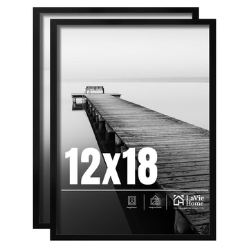 12x18 Picture Frame 2 pack, Display Pictures 12 x 18 Poster Frame, 12x18 Black Photo Frame with HD Plexiglass