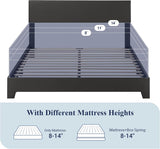 Queen Bed Frame with Adjustable Headboard, Faux Leather Platform Bed with Wood Slats, Heavy Duty Mattress Foundation