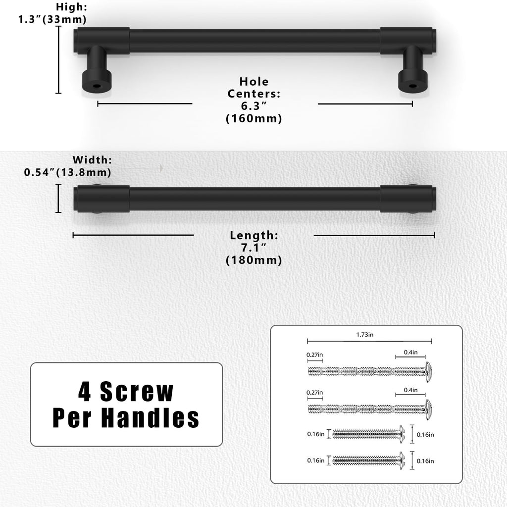 10 Pack Matte Black Cabinet Pulls 6.3 Inch(160mm) Kitchen Cabinet Handles Cabinet Hardware Drawer Pulls