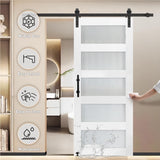 18 in x 84 in Double Glass MDF Barn Doors with 6.6FT Hardware Kit, 5 Tempered Frosted Glass, Slab In