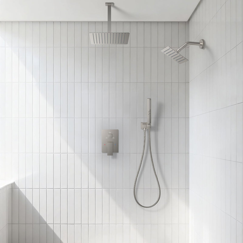Rain Shower System Brushed Nickel Shower Faucet Set Ceiling Mount
