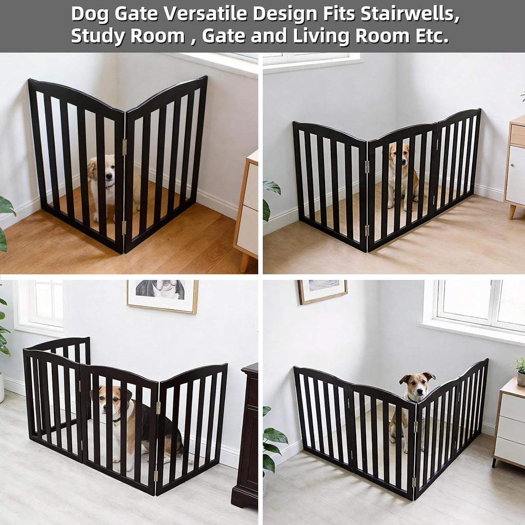 Freestanding Dog Gate Indoor, Doggie Gate Foldable Pet Gates for Doorways, Stairs or Hallways, Wooden Black Pet Gate