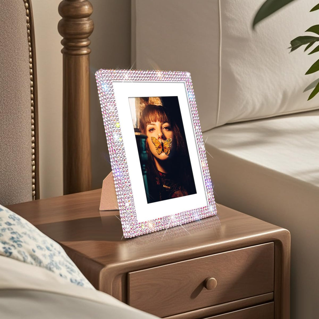 8x10 Bling Picture Frame, Display Pictures 5x7 with Mat or 8x10 Without Mat, Wall Hanging Glitter Shiny Crystal Photo