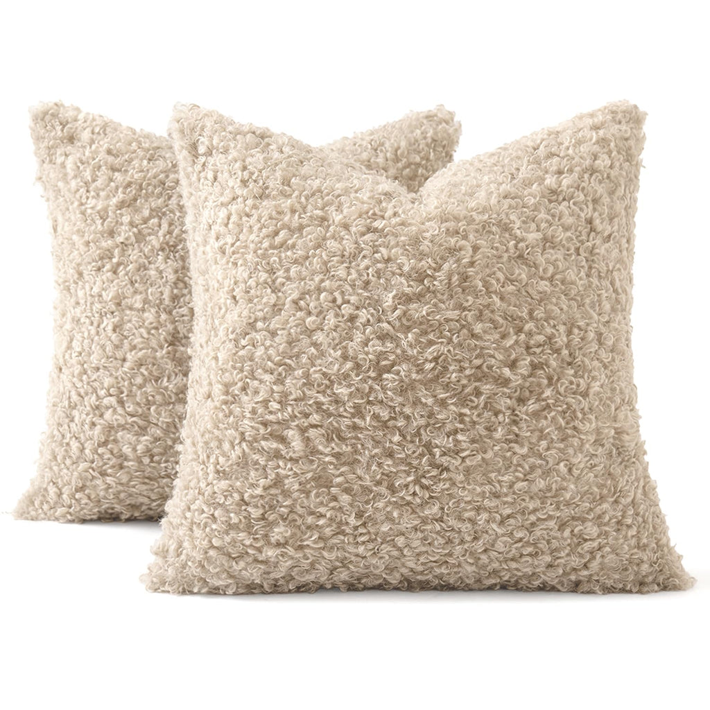 Decorative Faux Fur Pillow Covers Sherpa 18x18 Oatmeal