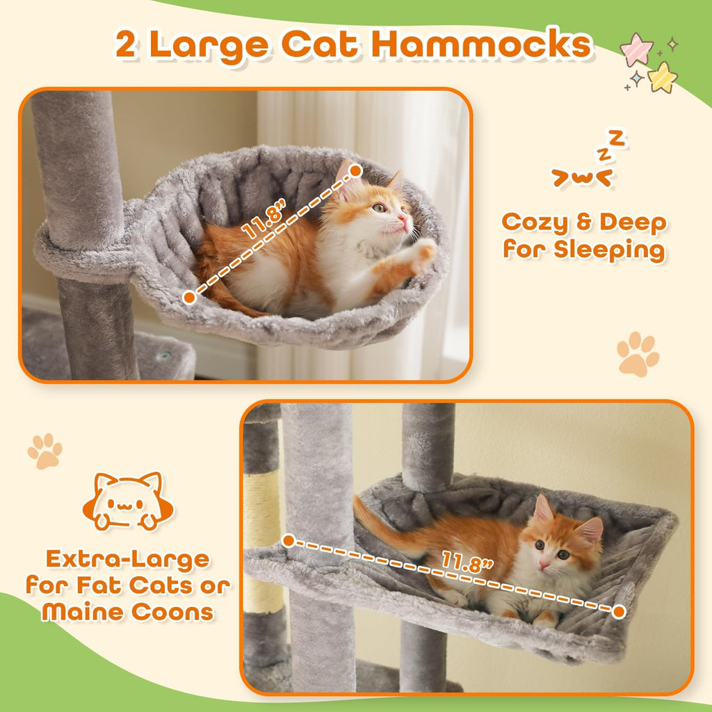 Floor to Ceiling Cat Tree, Height Adjustable 90.5-100.4'', Grey