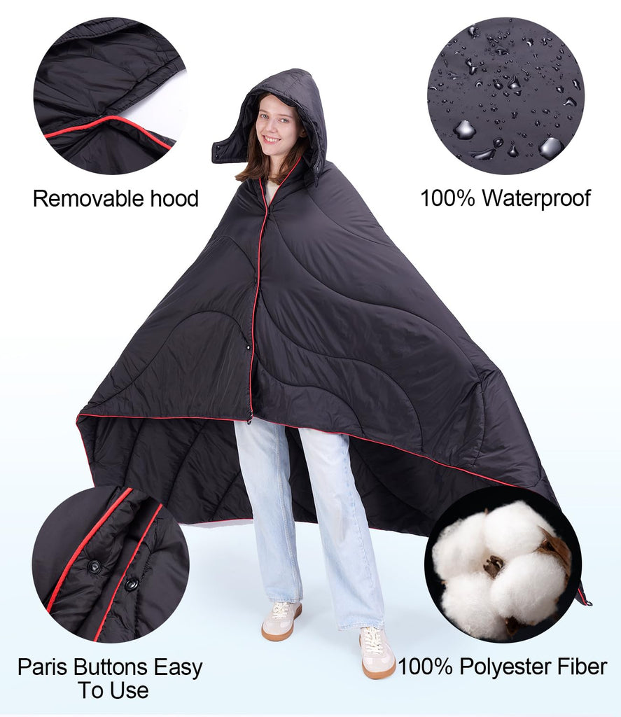 LH Puffy Camping Blanket, 79 x 54 in Wearable Stadium Blanket for 2 People