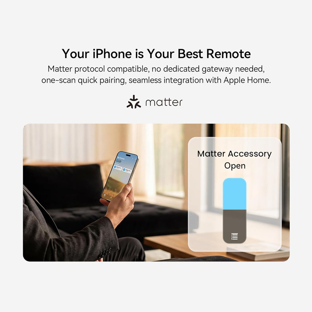 Remac M1 No-Cut Telescopic Motorized Curtain Track, Apple Home Certified Matter Smart Curtain System, Works with