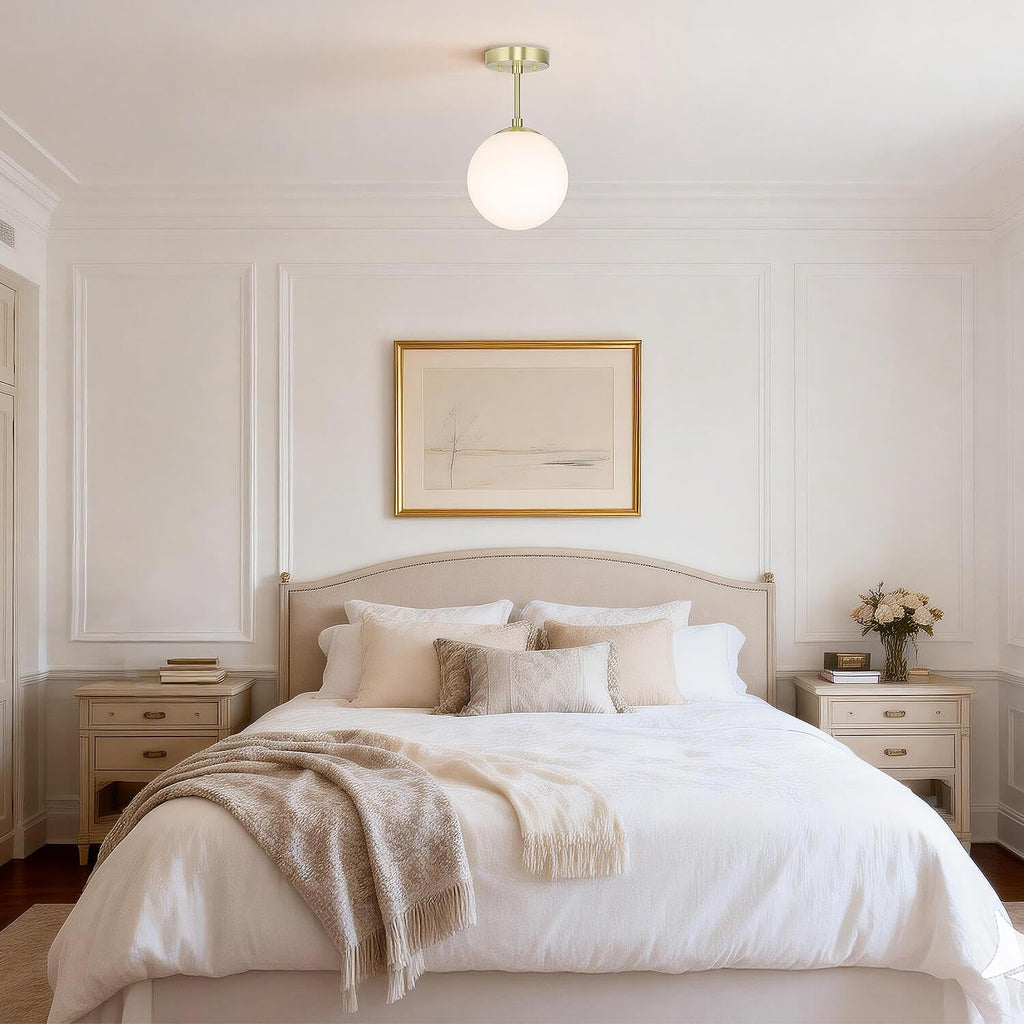8" Globe Ceiling Light Semi Flush Mount Brass