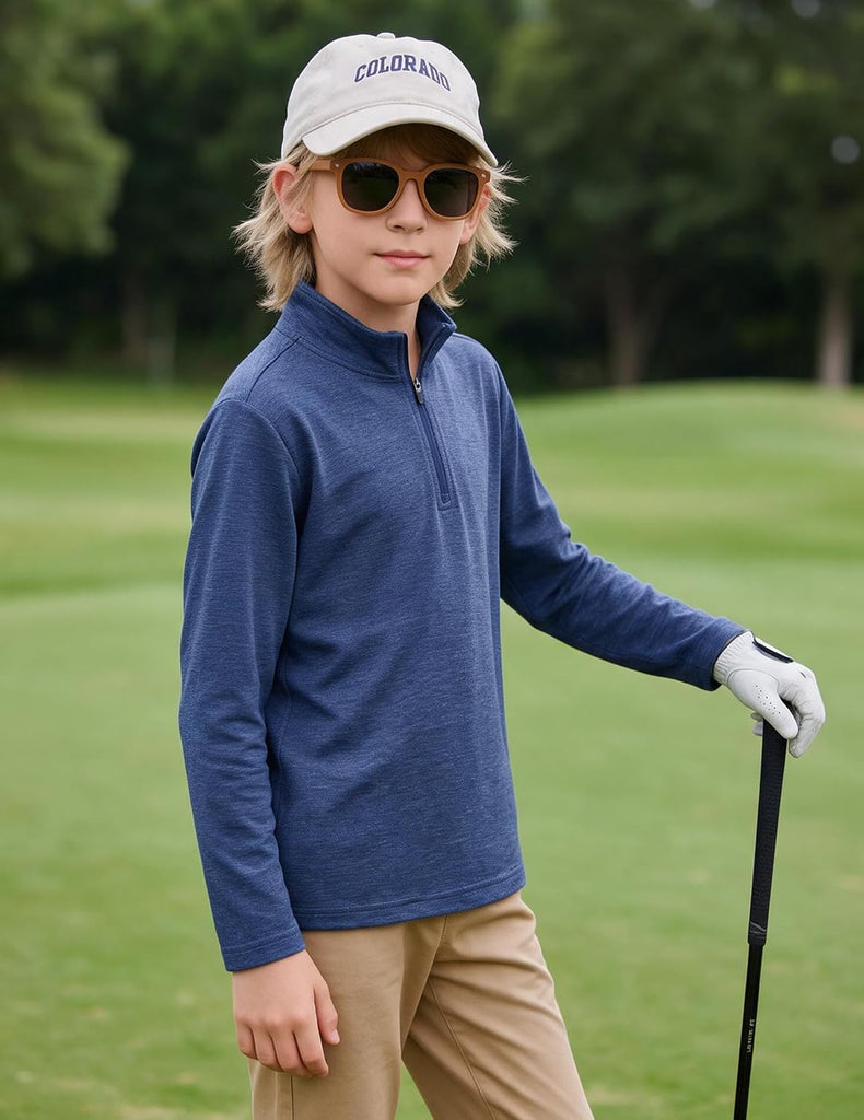 Boy's Quarter Zip Pullover Lightweight Mock Neck Active Tops
