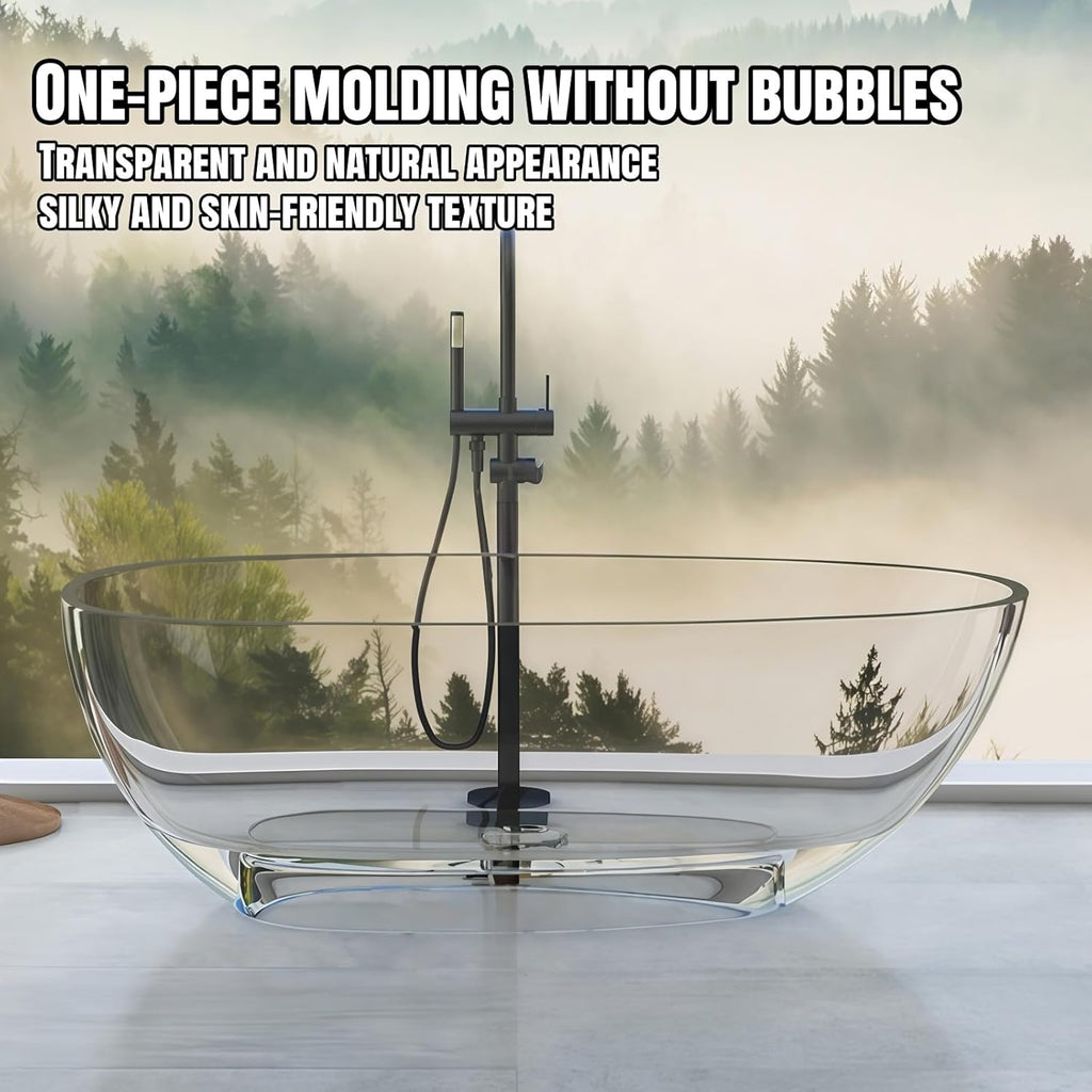 Colorful Freestanding Bathtub - Crystal Clear Soaker Tub Made, Extra Deep Freestanding Tub with Solid Surface Design