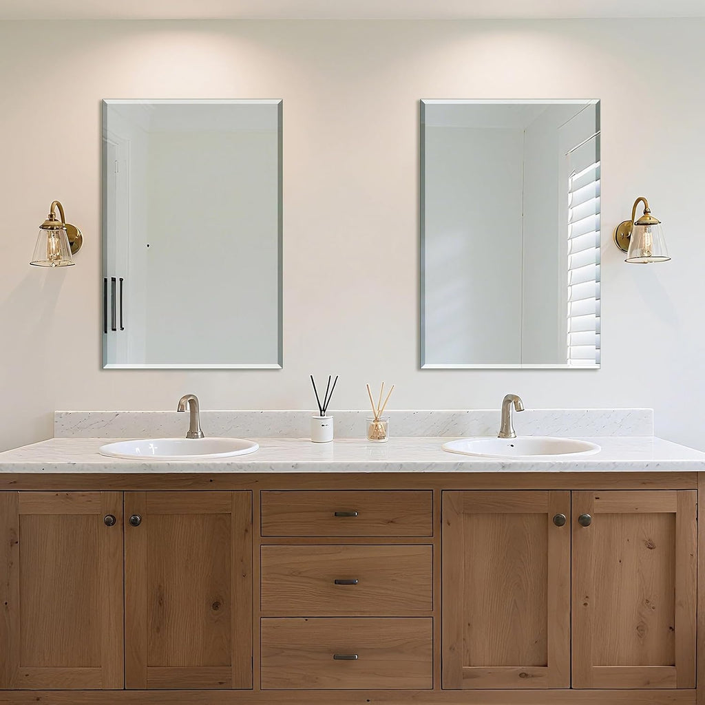 2-Pack Bathroom Vanity Mirrors for Wall 24" x 36", Frameless Rectangle Mirror with Beveled Edge for Over Sink, Wall