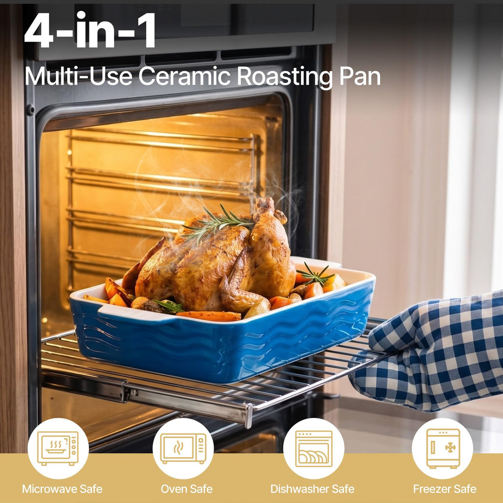 Ceramic Baking Pan with Handles, Porcelain Baking Pans Set of 4, Oven Safe and Durable Baking Dishes Rectangular