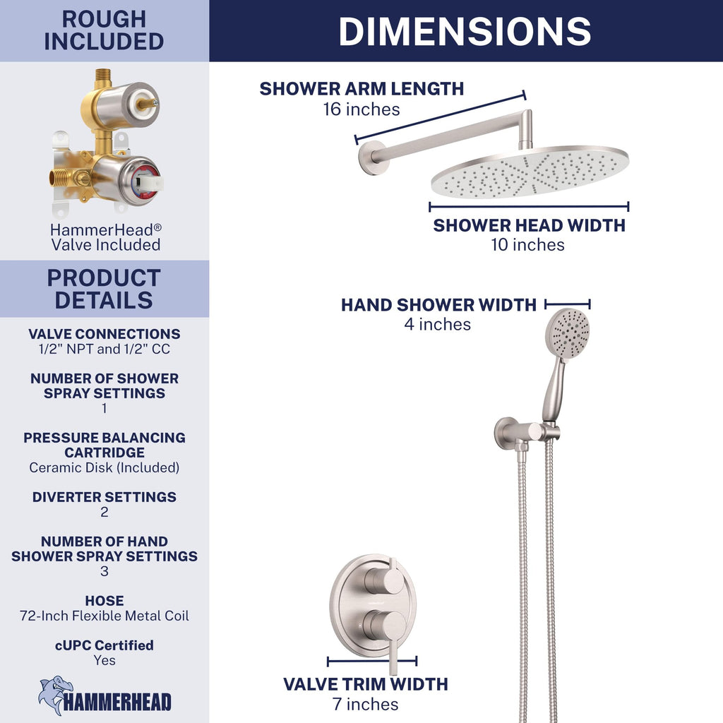 Metal Rain Shower System with Handheld, Valve and Trim Kit