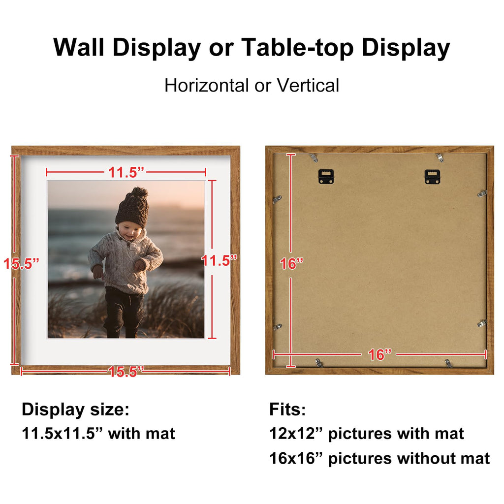 16x16 Picture Frames 4 Pack Teak Solid Wood Square Frames